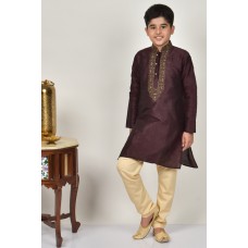 Maroon Indian Kids Embroidered Kurta Pajama Set