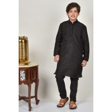 Black Kids Stitched Eid Kurta Pajama Set