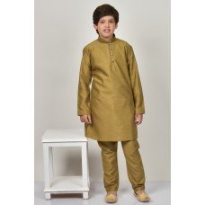 Antique Brown Silk Readymade Kids Kurta Pajama