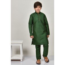 Dark Green Indian Boys Silk Kurta Payjama Set