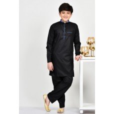 Black Traditional Pakistani Style Boys Kurta Set