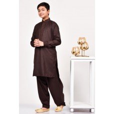 Dark Brown Pakistani Boys Festive Embroidered Kurta Set