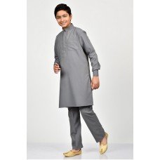 Dark Grey Plain Soft Fabric Kurta Pajama Set for Boys