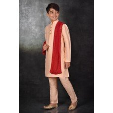 Peach Indian Designer Kurta Pajama Stole Set for Boys