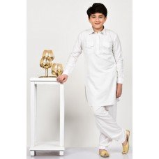 White Collar Neck Boys Kurta Set