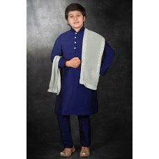 Navy Blue Indian Boys Kurta Pajama Stole Set