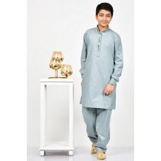 Grey Plain Teen Boy's Kurta Shalwar Set