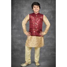 Maroon Brocade Style Kids Waistcoat