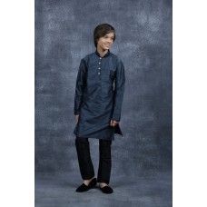 Grey Embroidered Kurta Black Pajama Boys Eid Suit