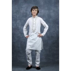 White Embroidered Kurta Pajama Indian Designer Boys Suit