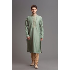 Green Beige Embroidered Pakistani Wedding Mens Kurta Pajama