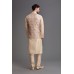 Cream Gold Jacket Kurta Pajama Wedding Suit For Men