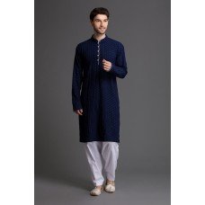 Blue White Pakistani Mens Comfortable Kurta Shalwar