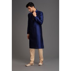 Navy Blue Beige Contrast Kurta Pajama Set for Mens