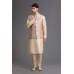 Cream Gold Jacket Kurta Pajama Wedding Suit For Men