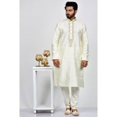 Cream Embroidered Pakistani Kurta Pajama Set