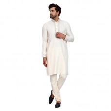 Cream Pakistani Mens Embroidered Festive Kurta Set