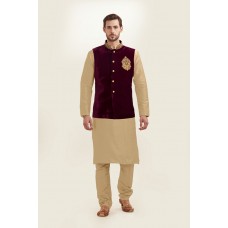 Maroon Gold Combo Waistcoat Kurta Pajama Set