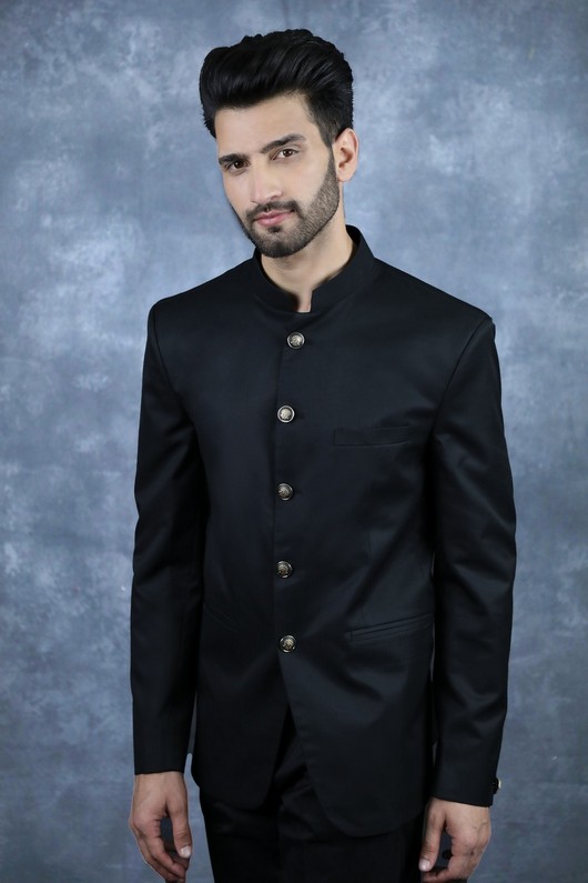 Black Indian Designer Mens Blazer Prince Coat