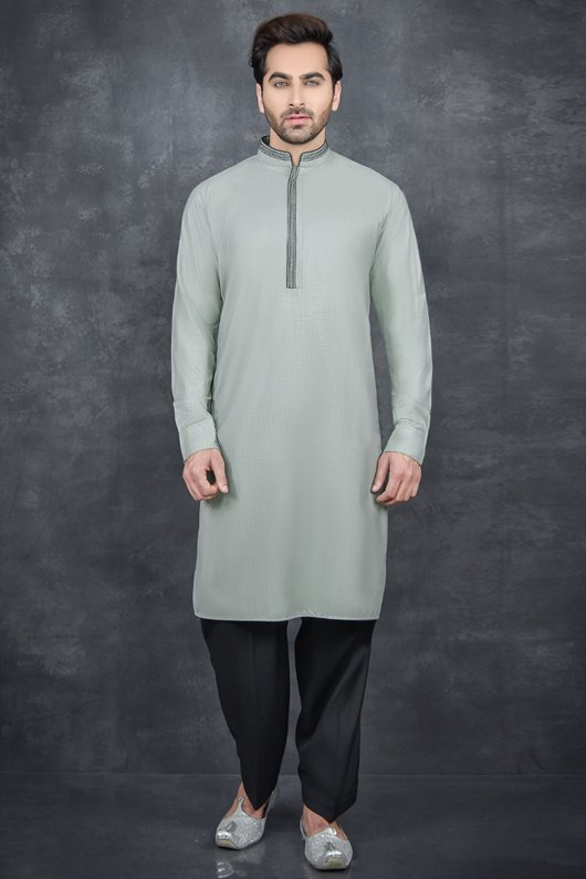 ASH GREY & BLACK FESTIVE MEN'S READYMADE KURTA SALWAR