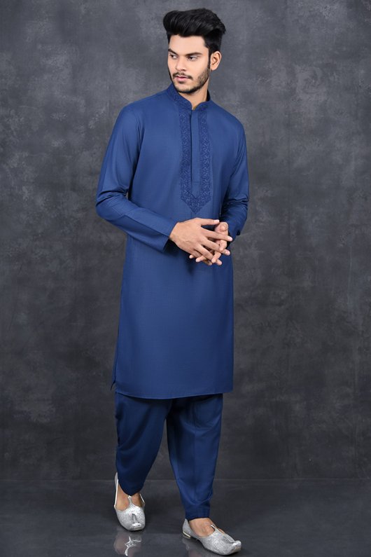 NAVY BLUE SUMMER FESTIVE PAKISTANI MEN'S SHALWAR KAMEEZ