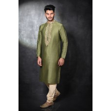 Mehndi Green Embroidered Indian Mens Wedding Kurta Pajama