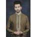 Brown Embroidered Mens Indo Western Kurta Pajama Suit