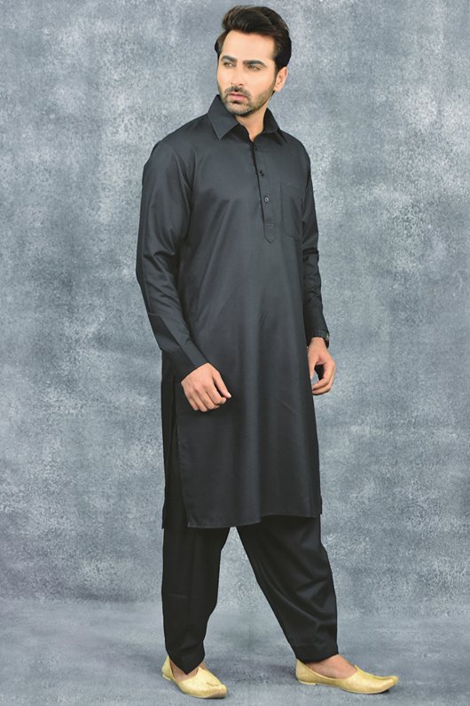 Black Mens Shalwar Kameez Pakistani Designer Mens Suit