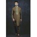 Brown Embroidered Mens Indo Western Kurta Pajama Suit