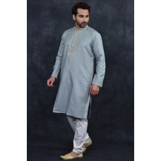 Grey Indian Ethnic Men's Kurta Pajama Designer Wedding Wear