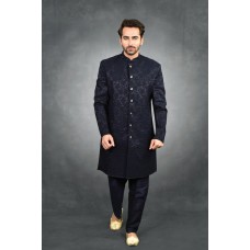 Navy Blue Lush Sherwani Groom Attire 