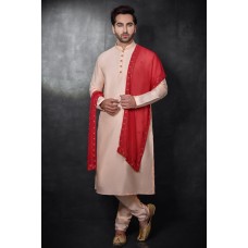 Peach Indian Mens Wedding Party Kurta Pajama Stole