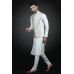 White Kurta Pajama Set Ivory Embroidered Menswear Waistcoat Wedding Suit