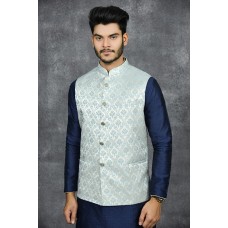 Silver Brocade Design Pakistani Mens Waistcoat