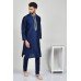 Navy Blue Embroidered Long Kurta For Men