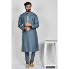 Grey Embroidered Pakistani Mens Designer Kurta Pajama