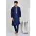 Navy Blue Embroidered Long Kurta For Men