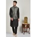 Grey Black Mens Kurta Pajama Waistcoat Set