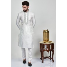 Cream Classic Mens Embroidered Kurta Pajama