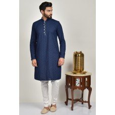 Navy Blue White Pakistani Mens Kurta Pajama