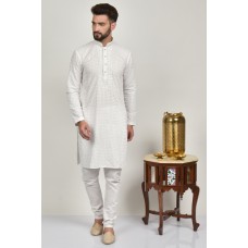 White Mens Chicken Kurta Pajama