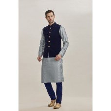 GREY AND NAVY BLUE WAISTCOAT STYLE PAJAMA READY MADE EID SUIT