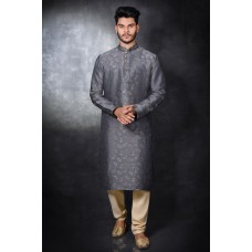 Grey Beige Fancy Kurta Pajama for Weddings Groom Wear