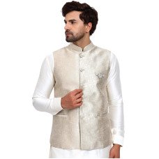 Silver Grey Brocade Style Fancy Waistcoat for Men