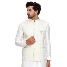 White Brocade Style Formal Waistcoat for Men