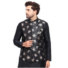 Black & Gold Self-Design Formal Waistcoat for Men