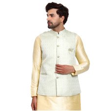 Cream Brocade Style Slim Fit Mens Waistcoat